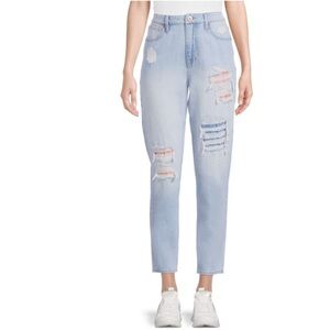 No Boundaries 5 Pocket High Rise Distressed Mom Jeans Light Wash Sz 11 NWT